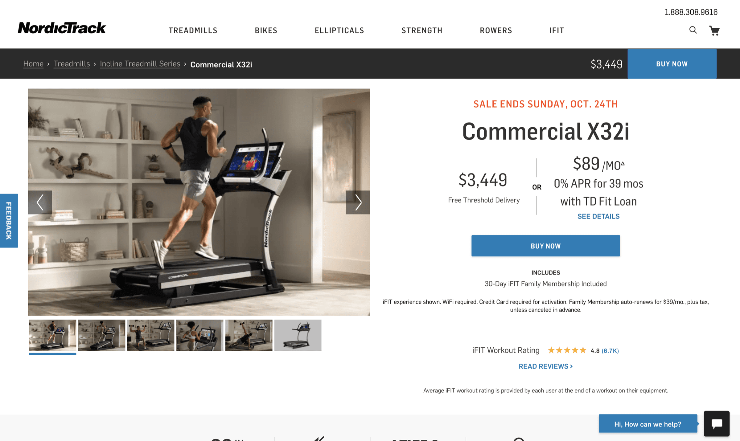 Old NordicTrack Commercial X32i product page: light theme, generic e-commerce template, iFIT as one feature among many.